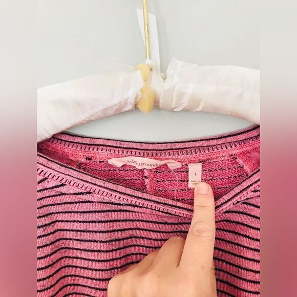 Soft surroundings | distressed pink lace crewneck sweatshirt | size large - Picture 2 of 7